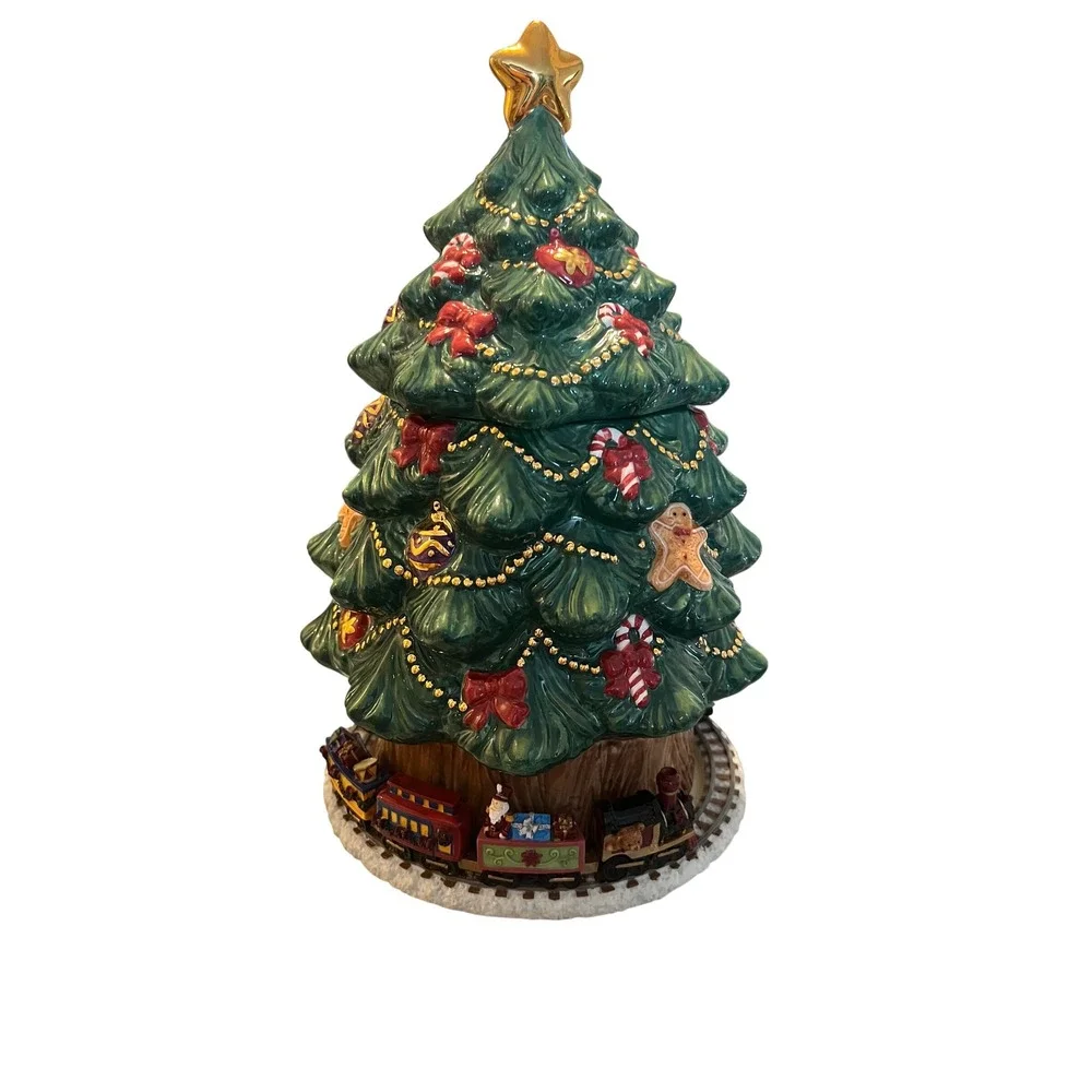 Treasure Craft Holiday Treasures Musical Motion Christmas Tree Cookie Jar Train